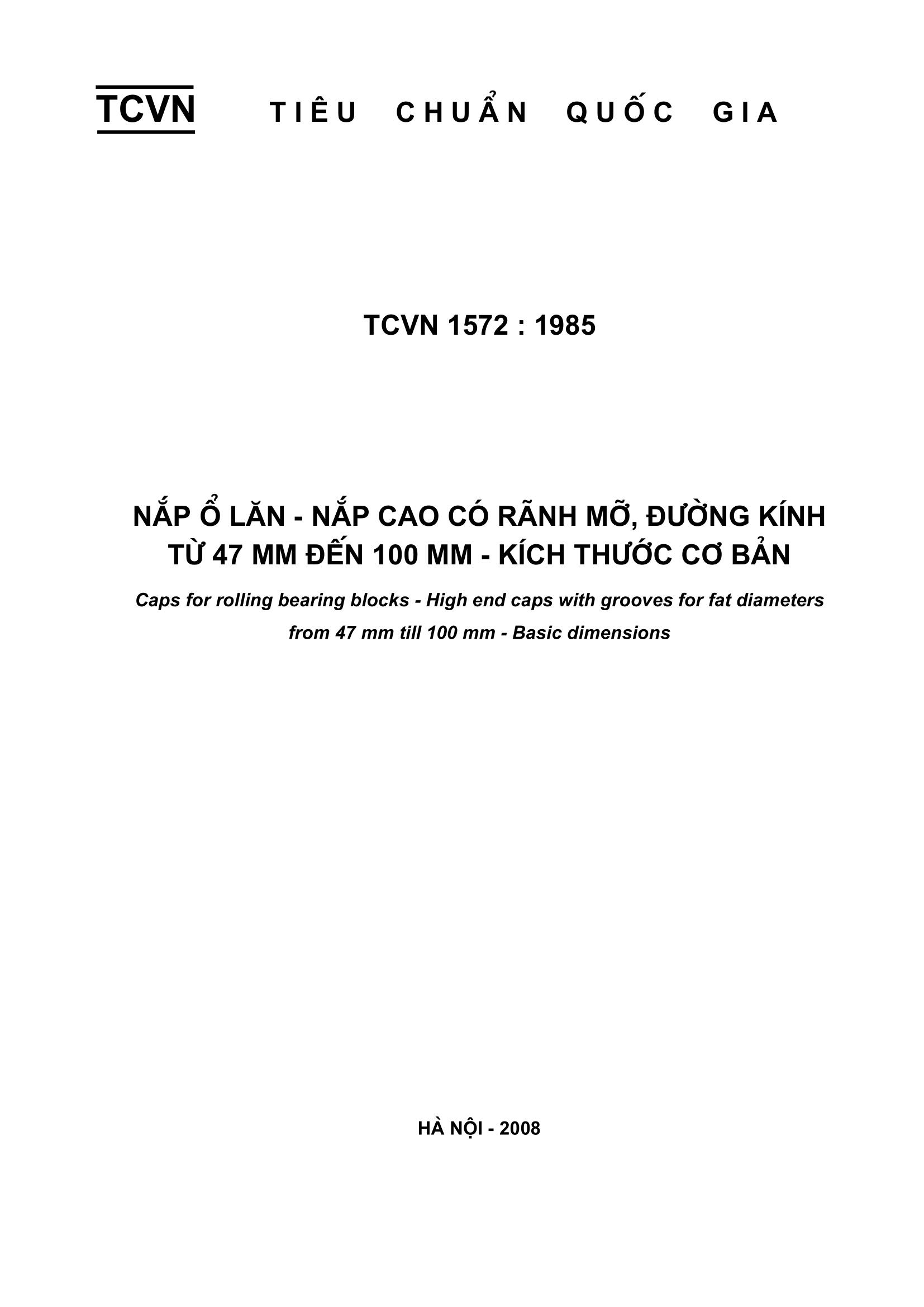 Tiêu chuẩn quốc gia tcvn 1572 1985 về nắp ổ lăn nắp cao có rãnh mỡ