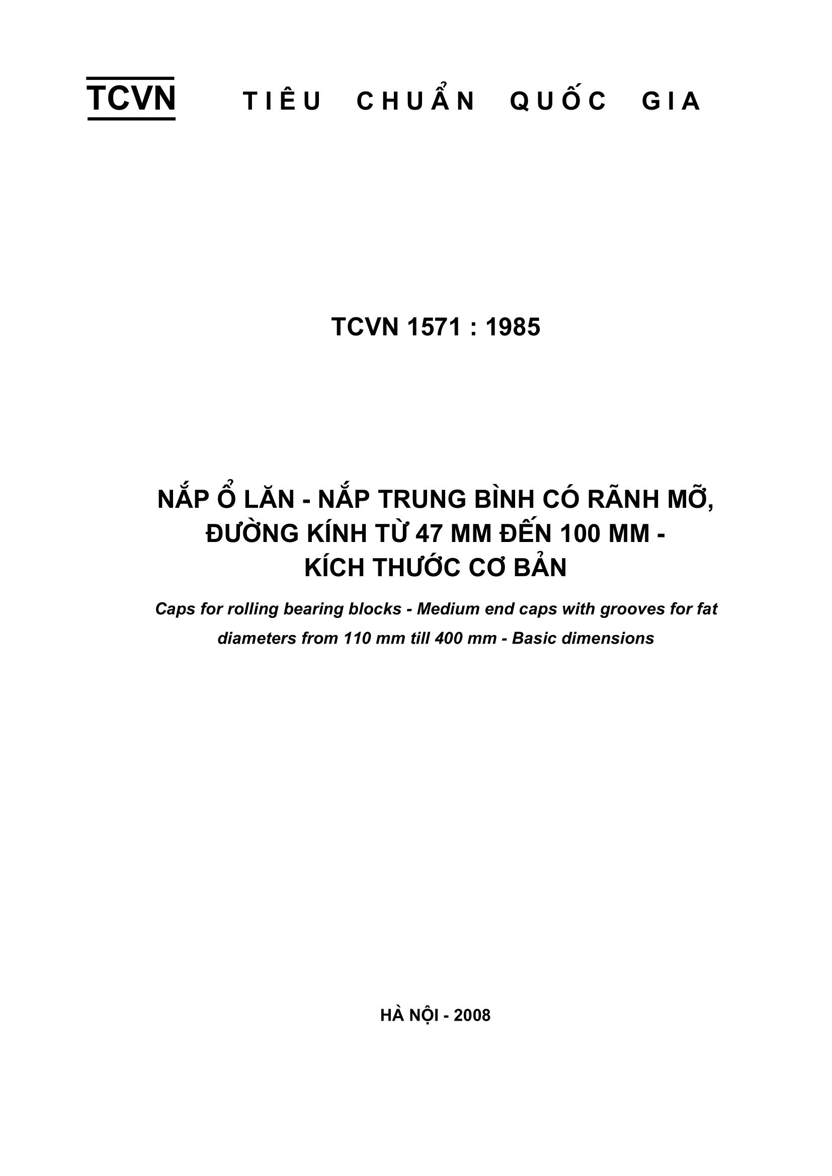 Tiêu chuẩn quốc gia tcvn 1571:1985 về nắp ổ lăn - nắp trung bình có ...