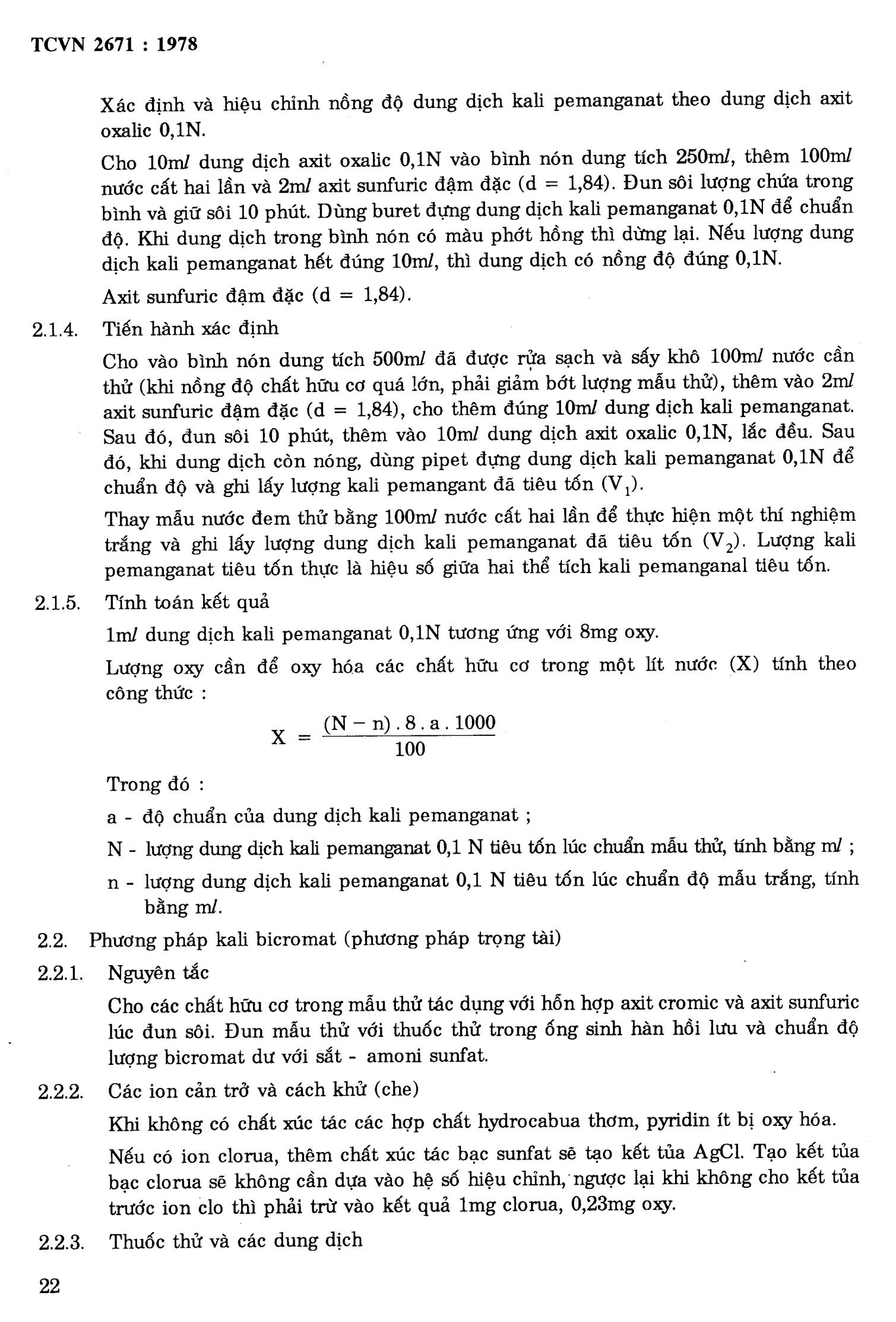 Tiêu chuẩn Việt Nam TCVN 2671:1978 về nước uống - Phương pháp xác ...