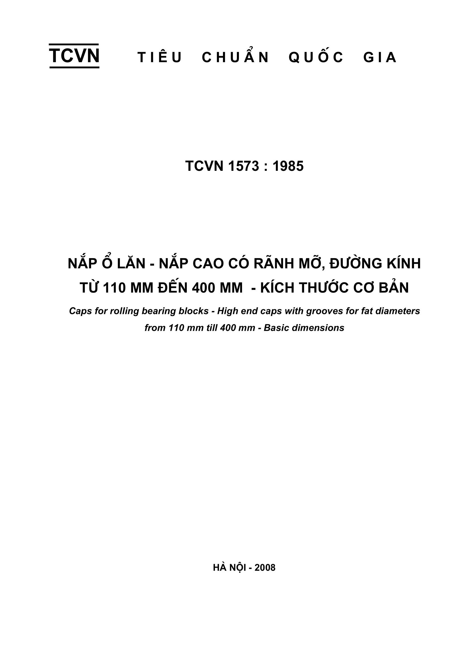 Tiêu chuẩn quốc gia tcvn1573:1985 về nắp ổ lăn - nắp cao có rãnh mỡ ...