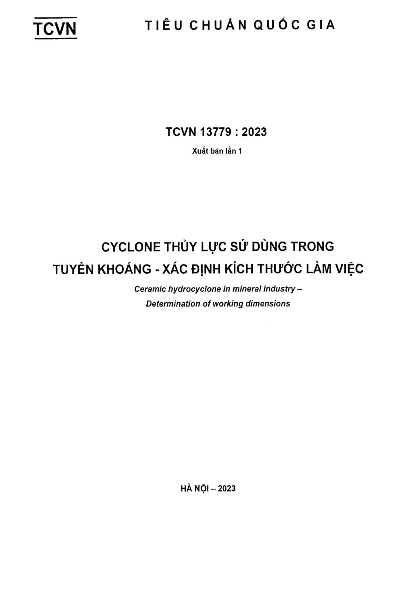 Tiêu chuẩn quốc gia TCVN 13779:2023 về Cyclone thuỷ lực sứ dùng trong ...