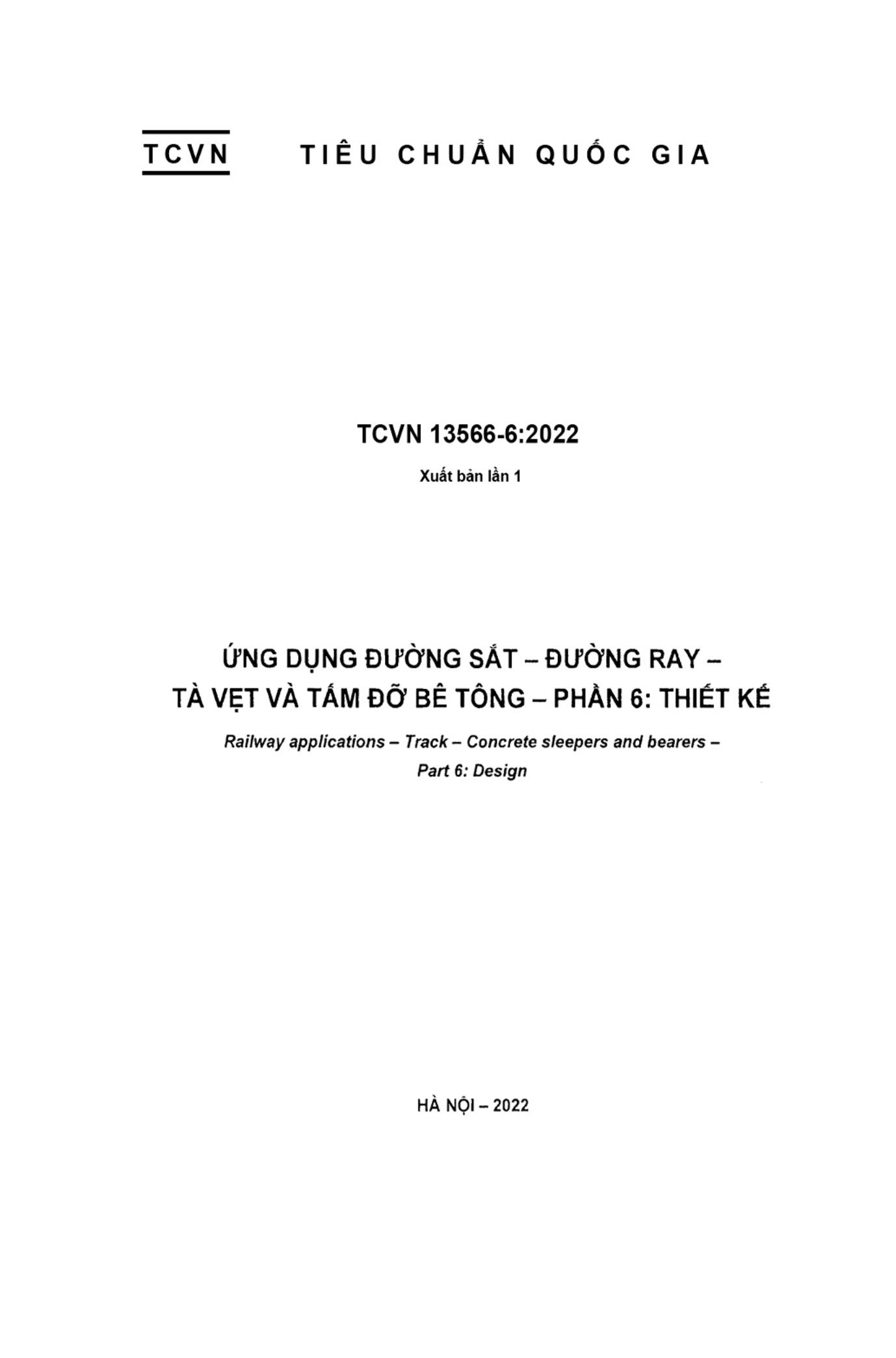 Tiêu chuẩn quốc gia TCVN 13566-6:2022 về Ứng dụng đường sắt - Đường ray ...